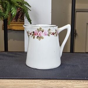 Antique Hand Painted Nippon Creamer Pink Floral Band Gold Trim 1891-1921 Era